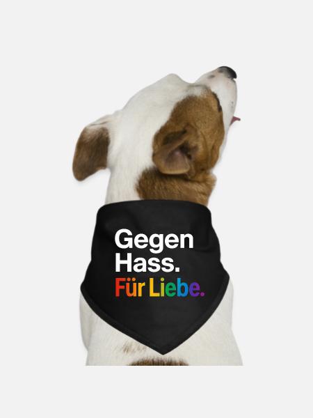 Regenbogen Liebe Statement Spruch Shirt CSD - Hunde-Bandana - Schwarz - Vorne