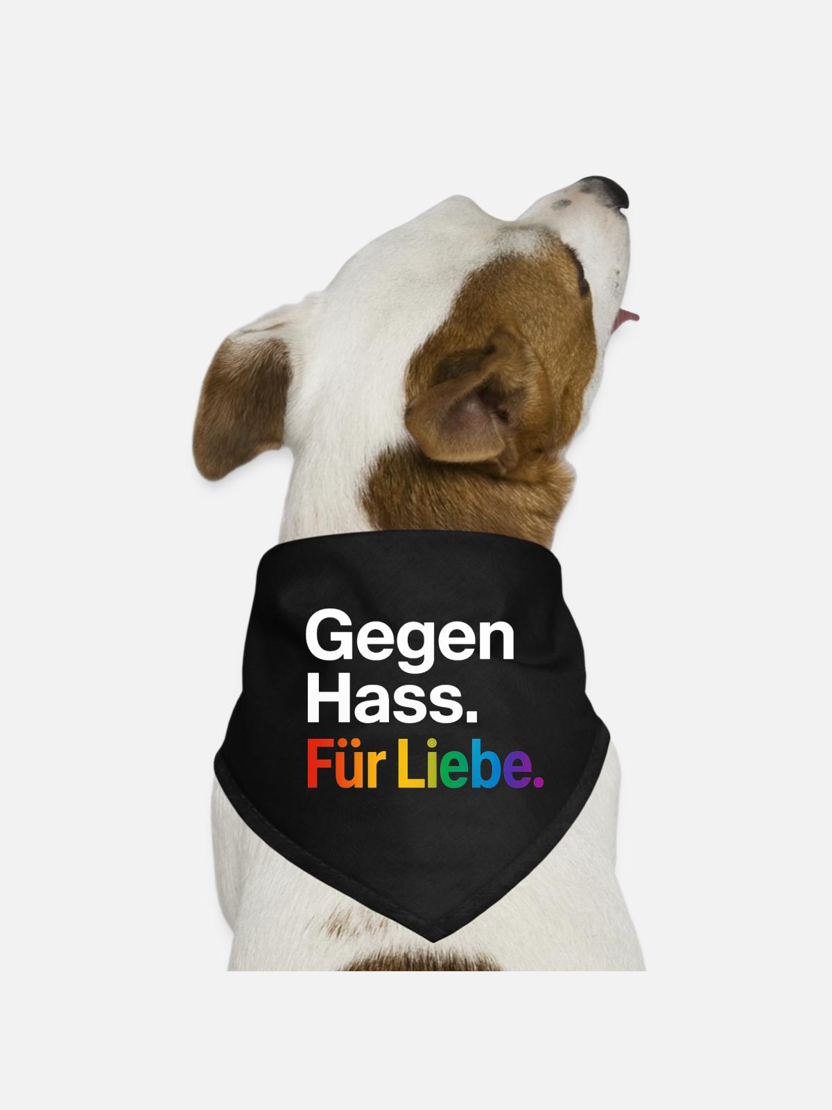 Regenbogen Liebe Statement Spruch Shirt CSD - Hunde-Bandana - Schwarz - Vorne
