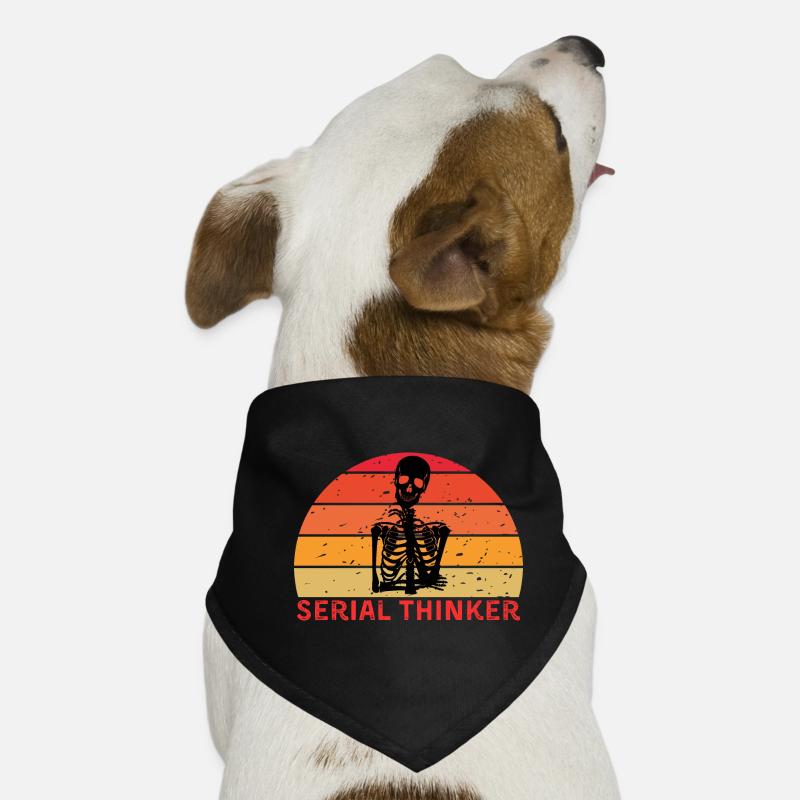 Serial Thinker Skeleton Thinking Retro Sunset - Dog Bandana - black