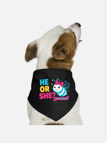 Geschlechtsoffenbarung: Er oder sie Cousin zur Bienen-Babyparty - Hunde-Bandana - Schwarz - Vorne