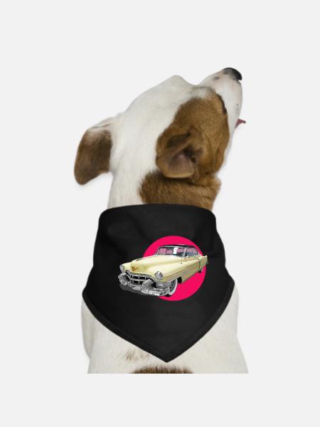 youngtimer car love cadi chevy retro car oldtime - Dog Bandana - black - Front