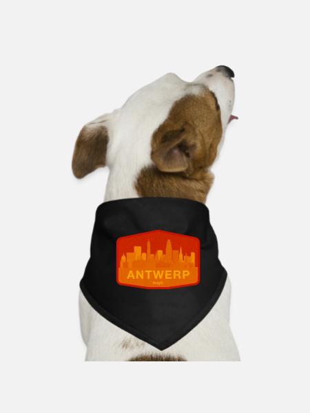 Antwerp Skyline Warm Orange - Dog Bandana - black - Front