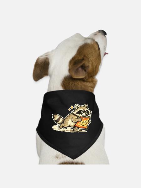 Waschbär mit Snackbeutel Cartoon - Hunde-Bandana - Schwarz - Vorne