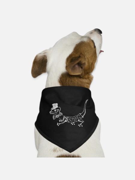 Gecko Deluxe with Hat and Bow Tie - Dog Bandana - black - Front