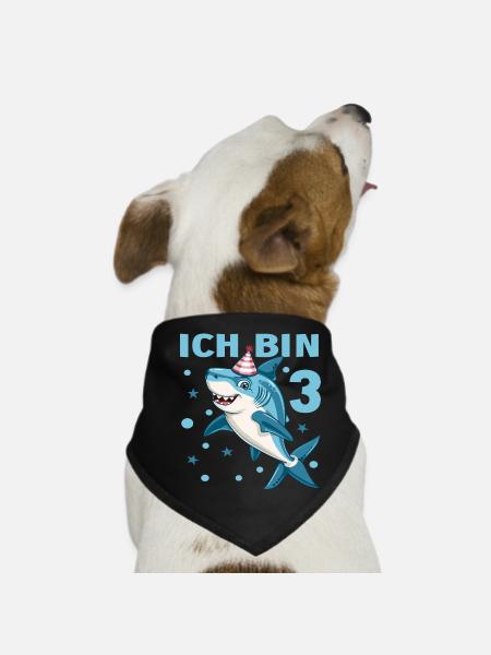 3 Geburtstag Haie 3 Jahre Kinder Jungen Hai Spruch - Hunde-Bandana - Schwarz - Vorne