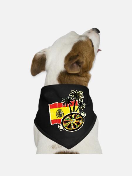 Spanien Paella Palmen - Hunde-Bandana - Schwarz - Vorne