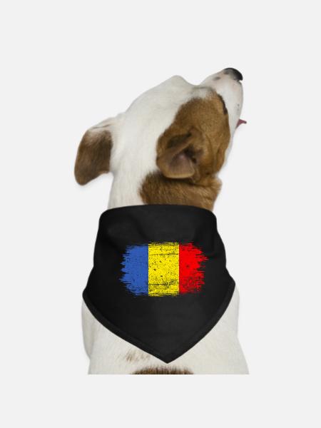Brushstroke Romanian Flag - Dog Bandana - black - Front