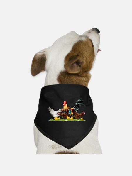 stately rooster with chickens on the chicken farm - Dog Bandana - black - Front