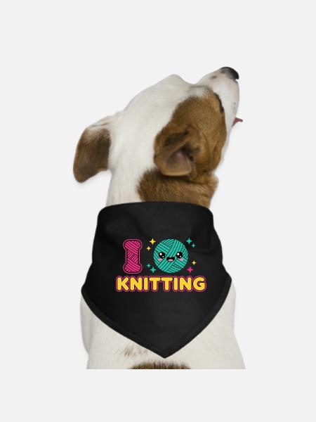 Kawaii Knitting Wool Heart - Dog Bandana - black - Front