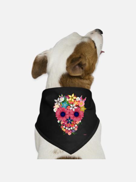 skull flowers by wam - Dog Bandana - black - Front