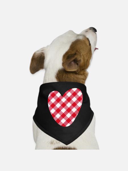 Herz kariert Love Liebe Hochzeit Karo Muster - Hunde-Bandana - Schwarz - Vorne