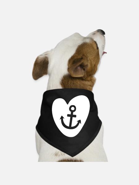 Heart Anchor Hamburg Love Comic Seafarer Maritime - Dog Bandana - black - Front