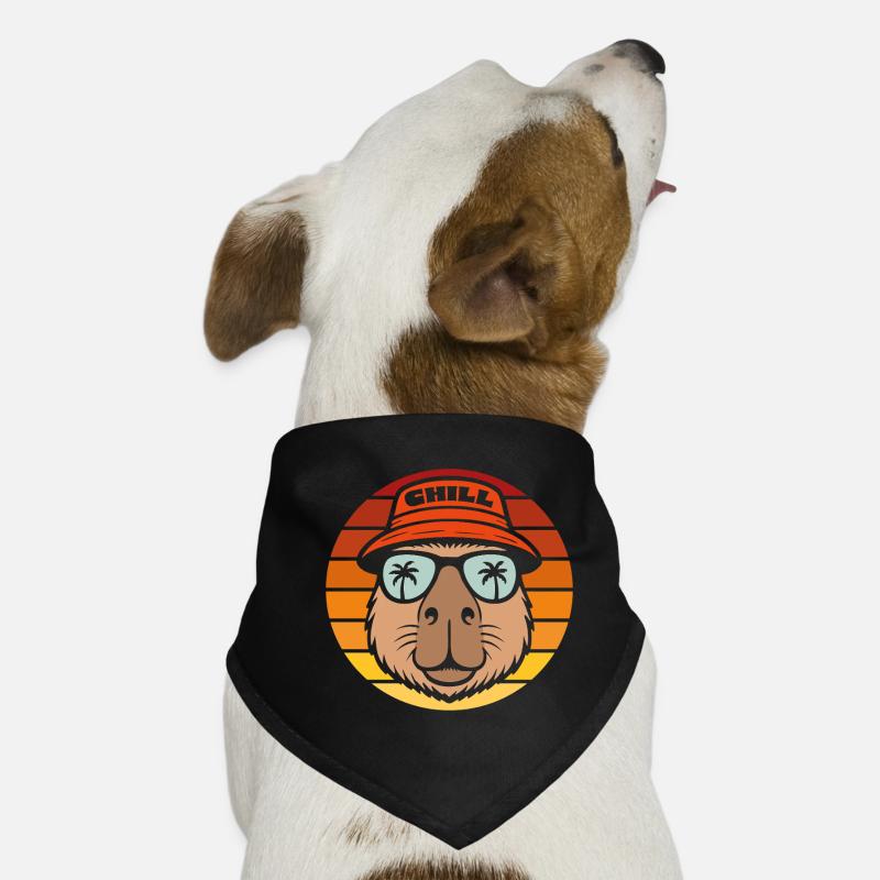 Chill Capybara Retro Sunset with Palm Trees Dog Bandana