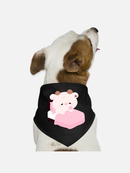 Sleepy Pink Cow Kawaii Bedtime - Dog Bandana - black - Front