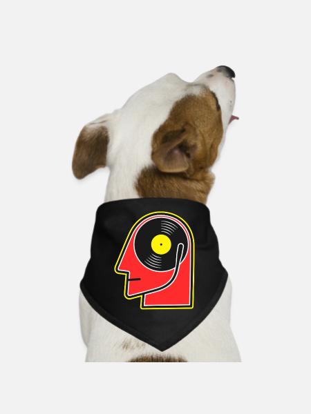 Vinyl Album Head Cartoon Portrait - Dog Bandana - black - Front