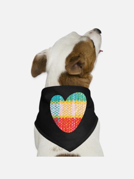 Heart Fabric Textile Love Love Pattern Valentine's Day - Dog Bandana - black - Front