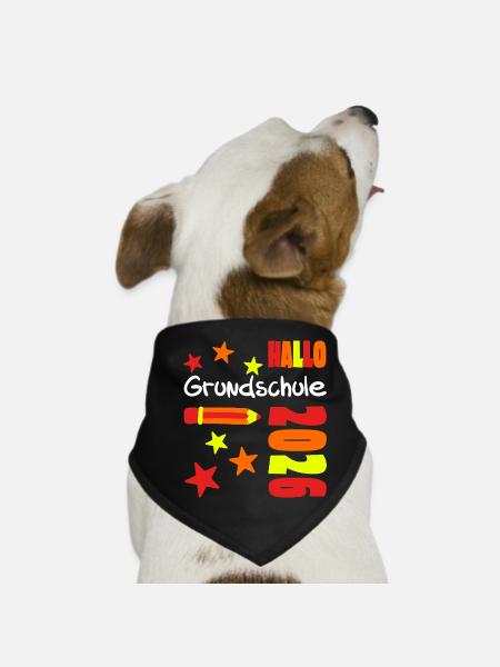 Hallo Grundschule 2026 Einschulung Schulkind neon - Hunde-Bandana - Schwarz - Vorne