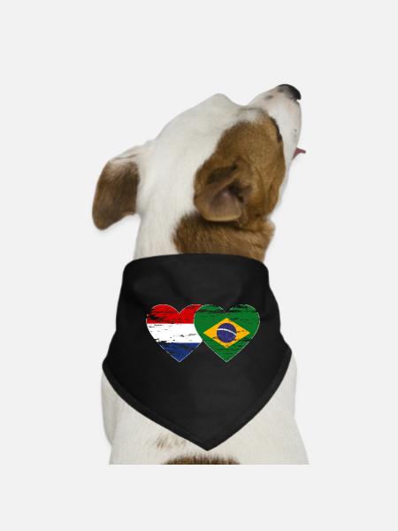 Holland Brazil Flag Heart Used - Dog Bandana - black - Front