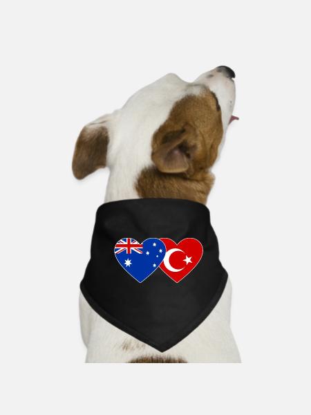 Australia Turkey Flag Heart - Dog Bandana - black - Front