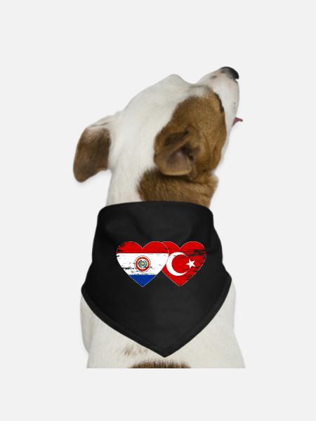Paraguay Türkei Flagge Herz used - Hunde-Bandana - Schwarz - Vorne