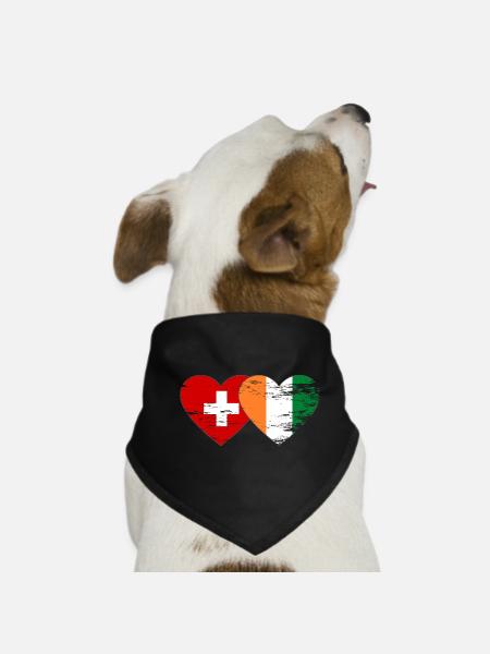 Switzerland Côte d'Ivoire Flag Heart used - Dog Bandana - black - Front