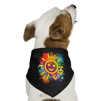 Lachende Sonne auf bunten Farbklecksen - Hunde-Bandana - Schwarz - Vorne