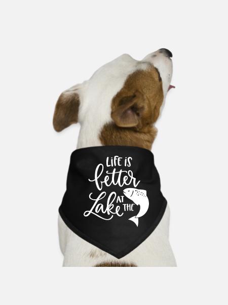 Lake Life Inspirierendes Fisch Zitat Design - Hunde-Bandana - Schwarz - Vorne