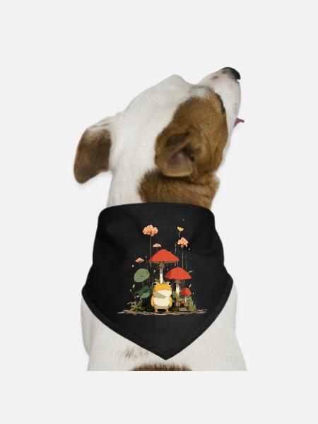 Frog in front of red mushrooms in the forest - Dog Bandana - black
