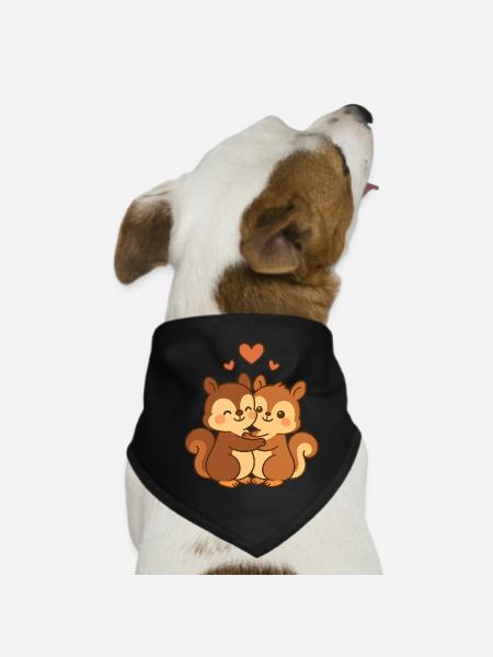 Squirrel Couple Valentine's Day - Dog Bandana - black - Front