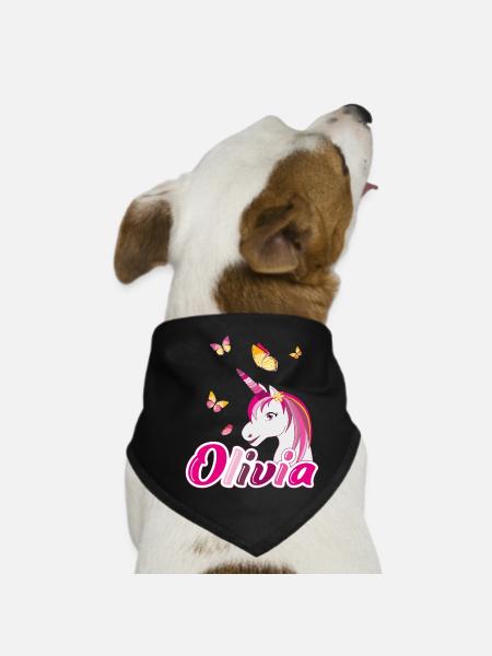 Olivia Unicorn with Butterflies - Dog Bandana - black - Front