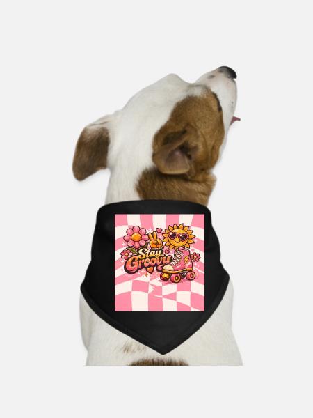 Pinker Retro-Stil - Hunde-Bandana - Schwarz - Vorne