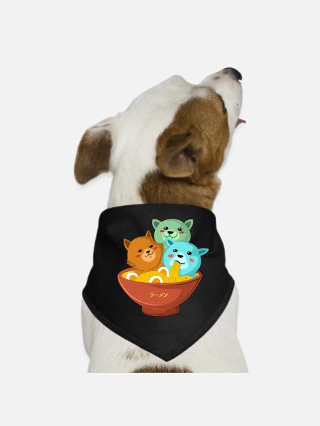 Kawaii Three Cats Ramen Shirt - Dog Bandana - black - Front