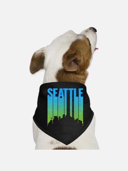 Seattle Neon Skyline Kunstdruck - Hunde-Bandana - Schwarz - Vorne