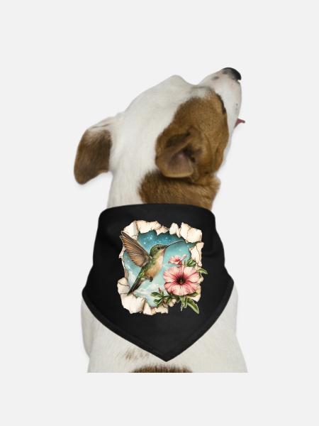 Kolibri mit Blüte - Hunde-Bandana - Schwarz - Vorne