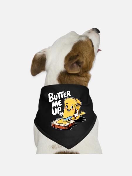 Butter Me Up Cartoon Toast Funny - Dog Bandana - black - Front