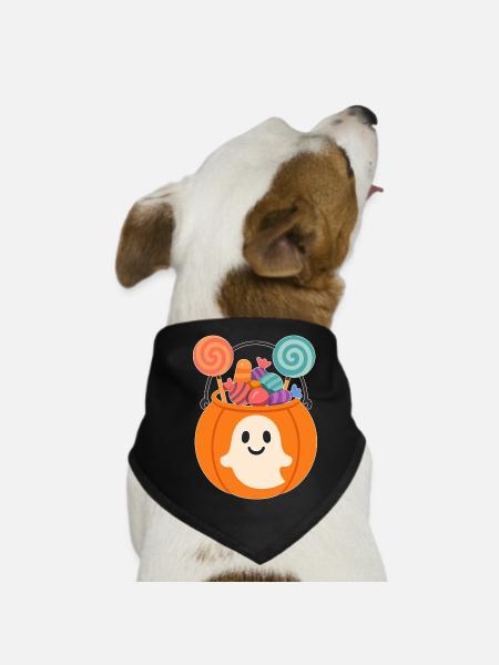 Pumpkin with candy and ghost motifs - Dog Bandana - black - Front