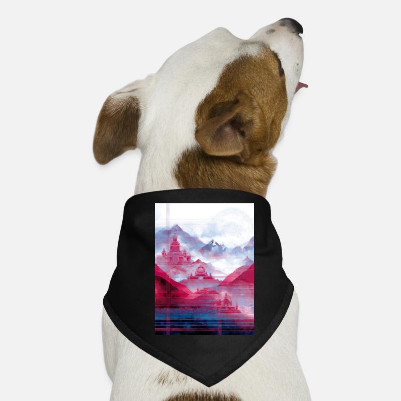 Psy-Art - Temple over Mountain Landscape Dog Bandana