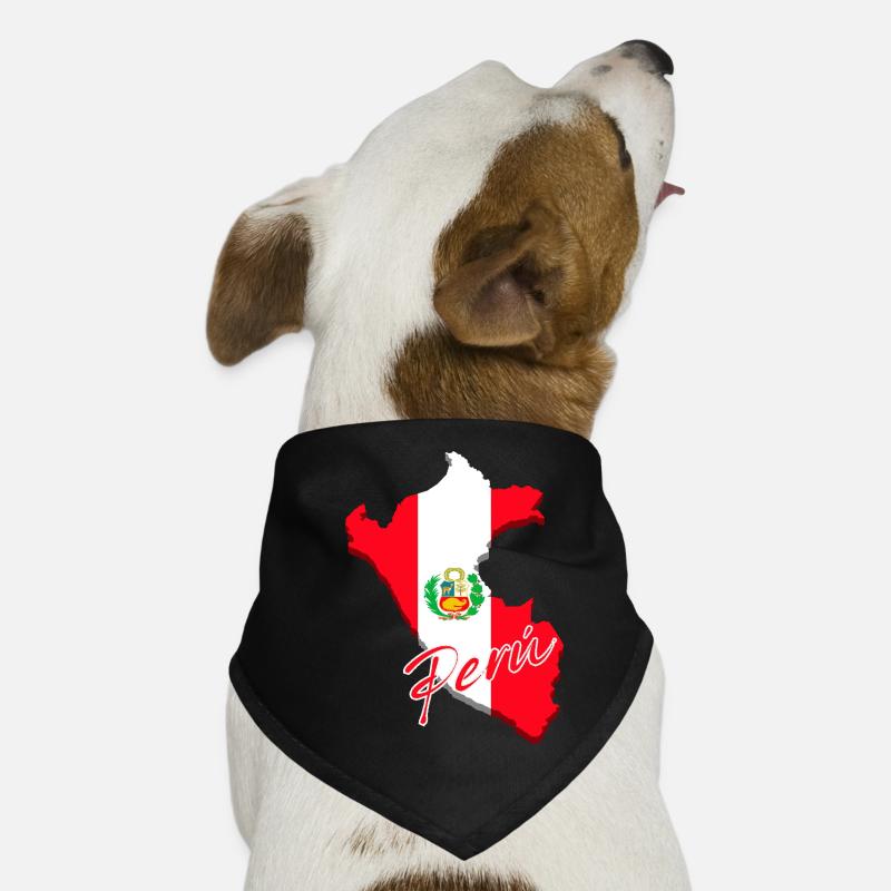 Drapeau du Pérou, carte drapeau du Pérou - Bandana pour chien - noir