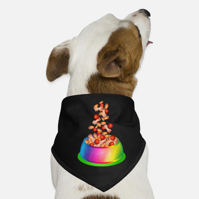 Hundenapf in Regenbogenfarben mit Hundefutter Hunde-Bandana