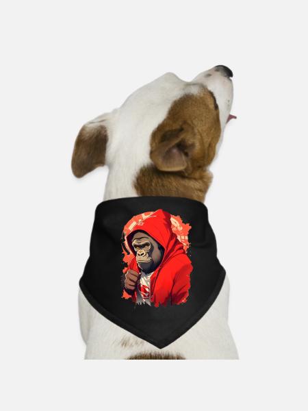 Gorilla mit rotem Hoody - Hunde-Bandana - Schwarz - Vorne