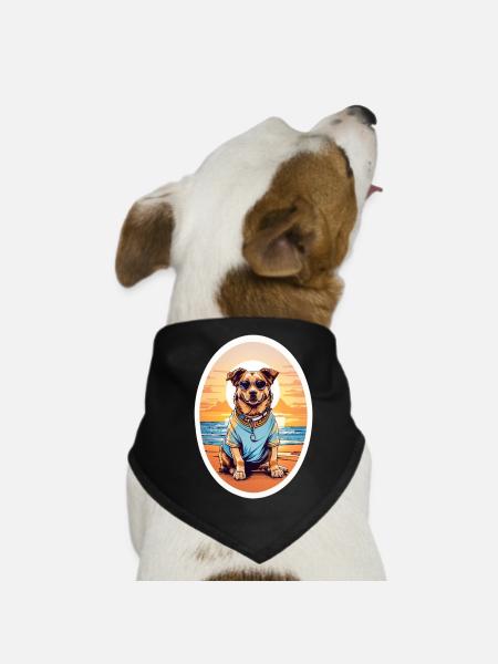 Dog on the beach - Dog Bandana - black - Front