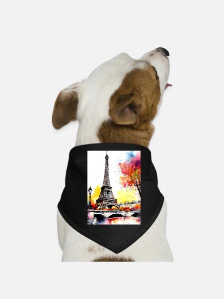 Eiffel Tower in autumn watercolour - Dog Bandana - black - Front