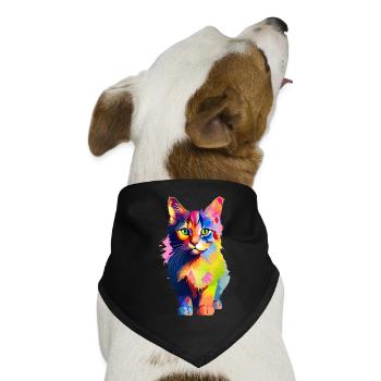 Tierisch bunte Katze - Hunde-Bandana - Schwarz - Vorne