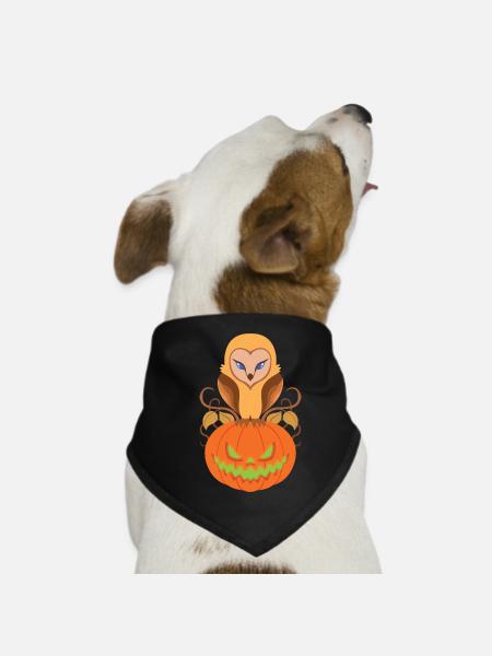 Gruselige Eule Gruseliges Kürbisgesicht Halloween Kostüm - Hunde-Bandana - Schwarz - Vorne