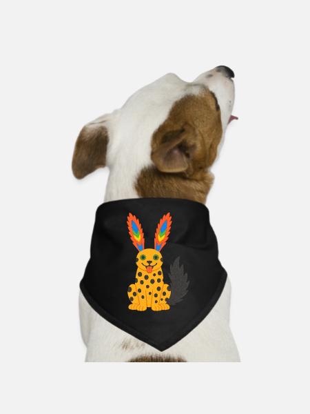 Exotischer Fantasy-Gepard mit Regenbogenfederohren - Hunde-Bandana - Schwarz - Vorne