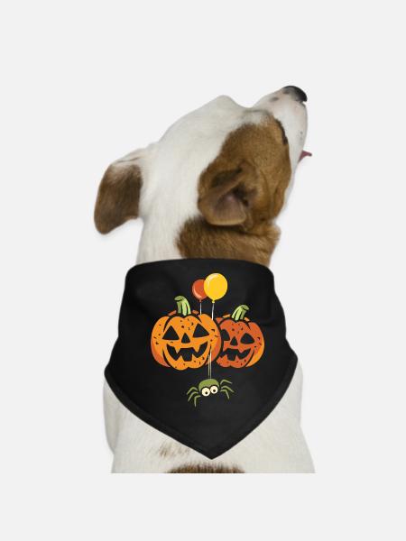 Halloween Party Pumpkins with Spider - Dog Bandana - black - Front