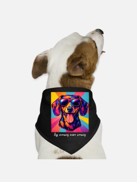 Funny Pop Art Dachshund Less Meanies More Weenies - Dog Bandana - black - Front