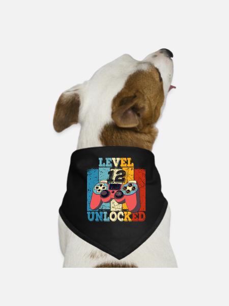 Kids Level 12 Unlocked Birthday Shirt Gamer - Dog Bandana - black - Front
