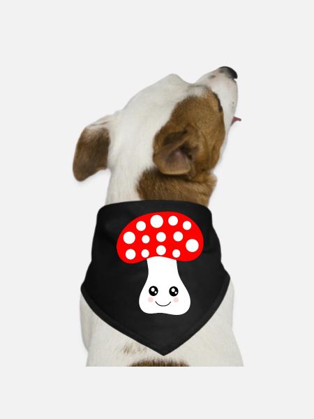 Kawaii, mushroom, toadstool - Dog Bandana - black - Front