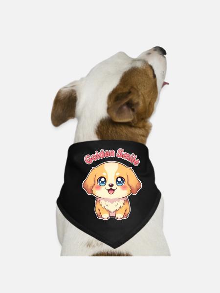 Sourire d’or – Kawaii Golden Retriever - Bandana pour chien - noir - Devant